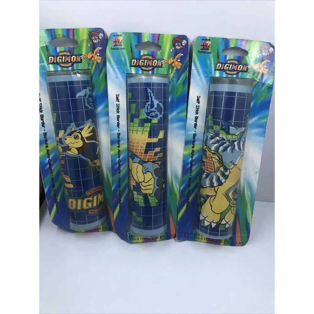 3 Digimon Digital Monsters Self Stick Wall Paper Border 8.4sq.ft 5ydx6.75in VTG.